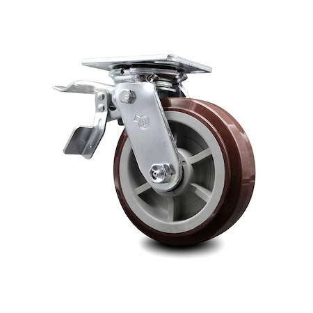 Service Caster 6 Inch Polyurethane Swivel Caster with Ball Bearing and Total Lock Brake SCC SCC-TTL30S620-PPUB